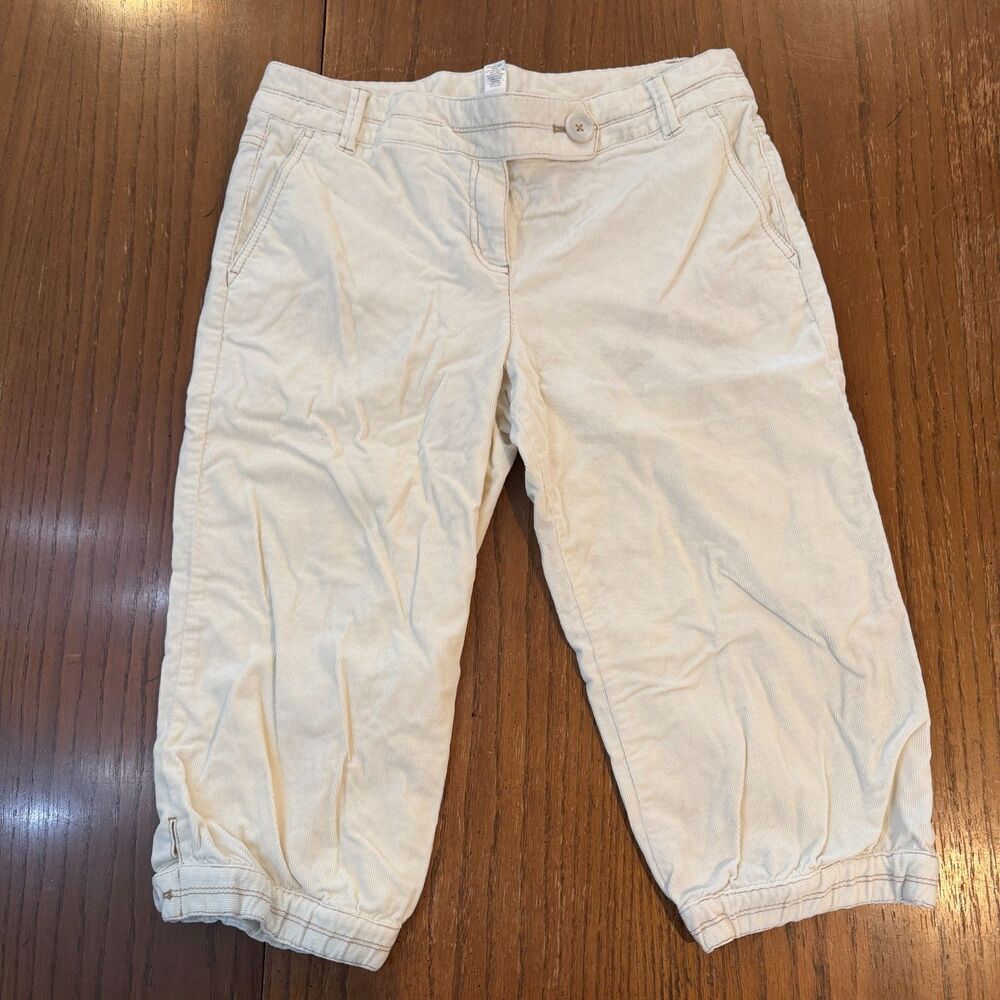 Ann Taylor Loft Marisa Corduroy Capri Pants Womens 10 Ivory Cropped Stretch